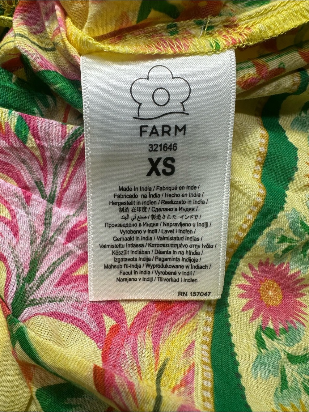 FARM Rio Cotton Yellow Tropical Print Halter Tie-Front Top Size Women’s XS - Picture 9 of 10